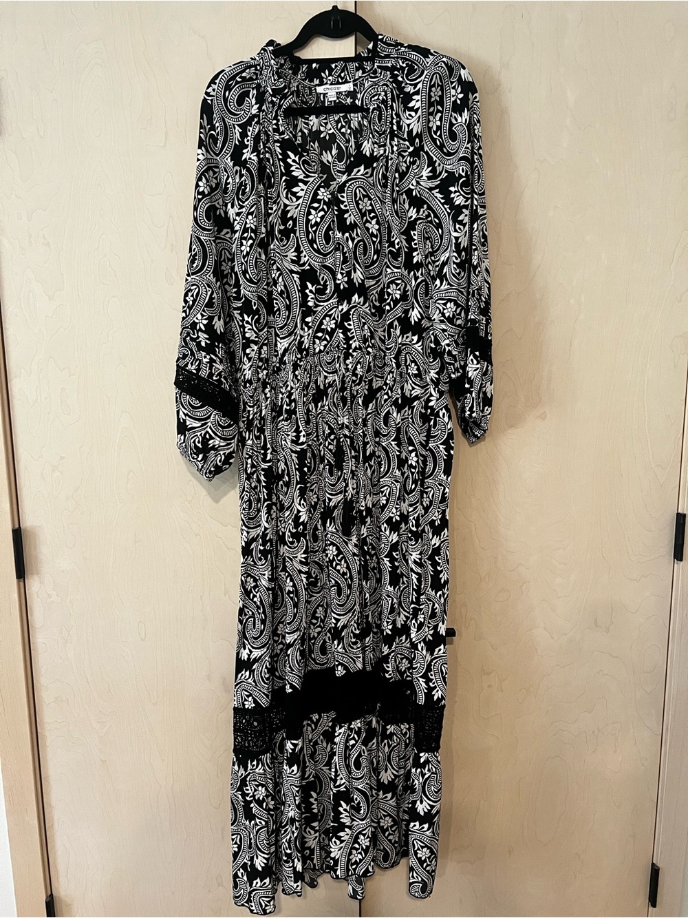 Chico's Black and White Floral Paisley Maxi Dress, Size 4